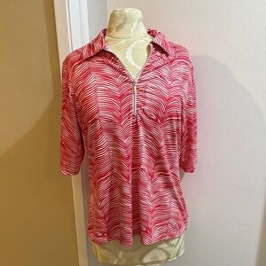 GG Blue Zebra Abstract Coral White 1/2 Zip Pull On Luxe Sport Golf Shirt L
